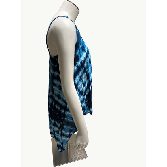 Cotton Express Blue Tie Dye Spaghetti Strap Rayon Hi Lo Blouse Size Small - Picture 4 of 8